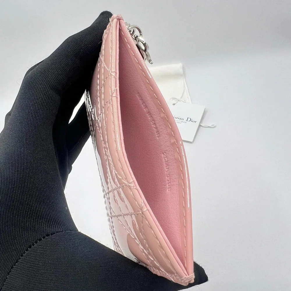 NEW Authentic DIOR Lady Dior Patent Cannage Calfskin Leather Card Holder